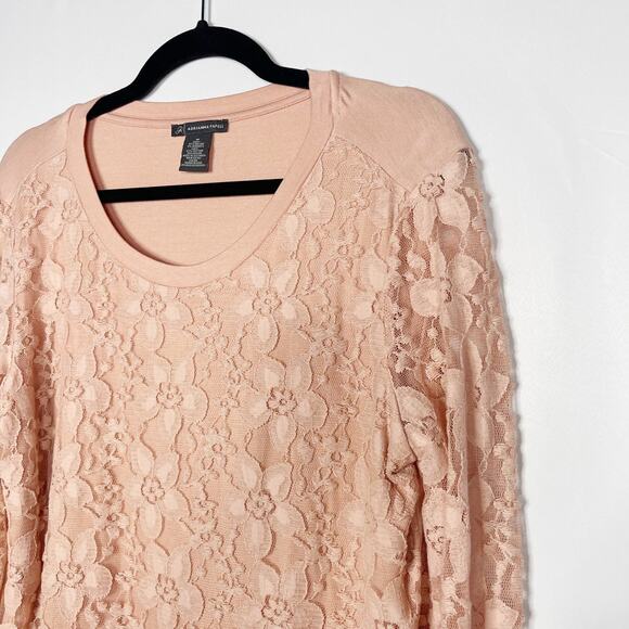 Adrianna Papell M Warm Blush Blouse Lace Overlay Long Sleeve French Terry Top - Picture 3 of 5